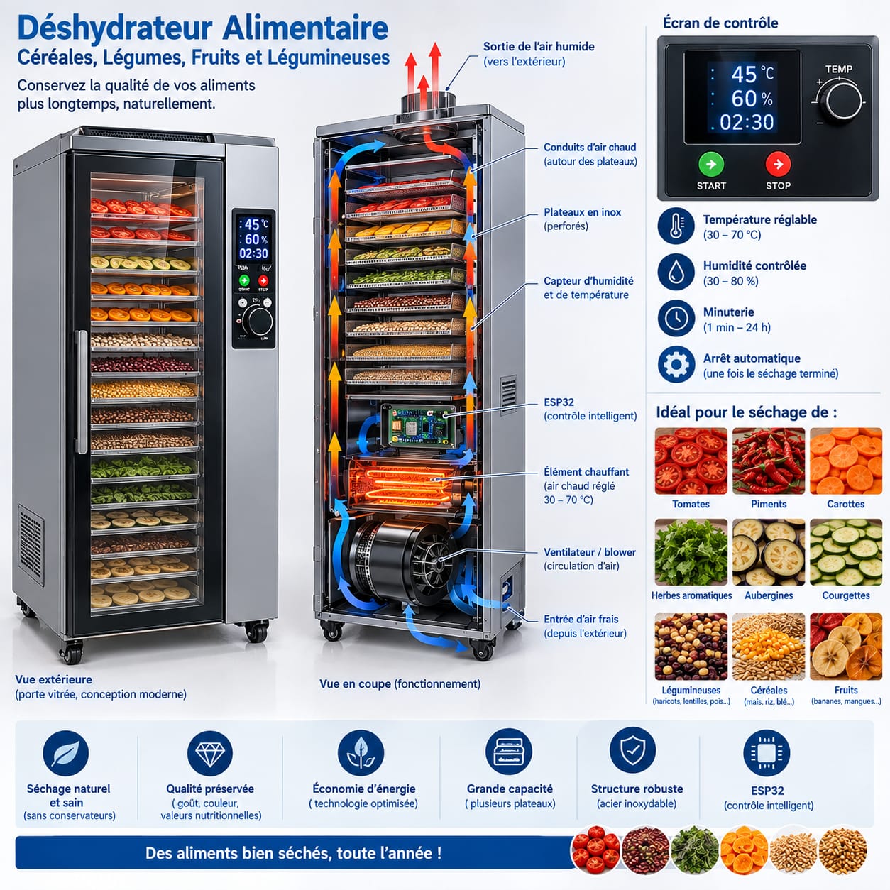 Concept de déshydrateur alimentaire intelligent avec ESP32